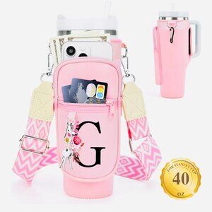 *NWT* Personalized Pink Stanley 40oz Bottle Carrier w/ Strap – Initial “G”